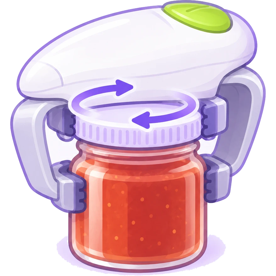 Holds the jar and turns the lid